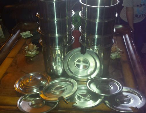 LOT OF 8 Steam Table Insert w/ 7 Lids ~  Stainless  Steel 8&#034; high 7 1/4&#034; width