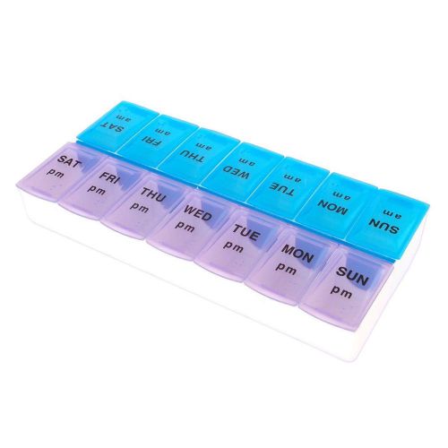 Pill Organizer Box wd Snap Lids 7dayAM/PM Large Comprtments for Bigger Pils IK11