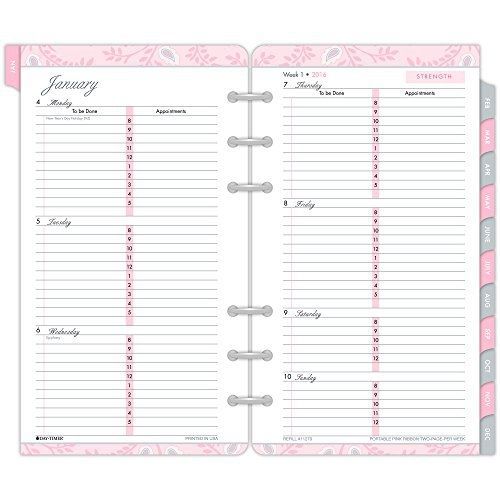 Day-Timer Two Page Per Week Refill 2016, 12 Months, Loose-Leaf, Portable Size,