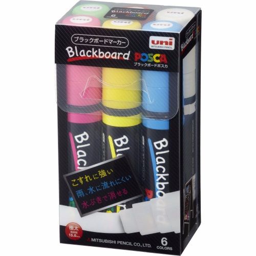 Uni mitsubishi black board posca ex-bold 6 color set chalk marker pce50017k6c for sale