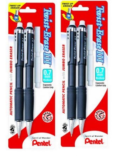 8 PENTEL TWIST ERASE lll AUTOMATIC PENCILS IN 0.7mm SIZE WITH 90 FREE LEADS!