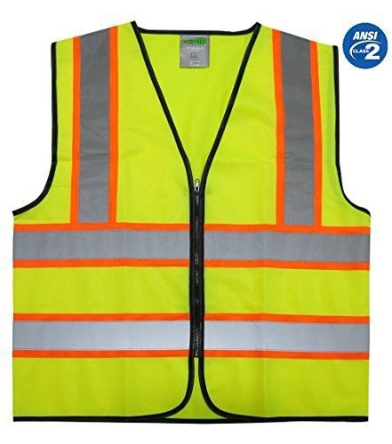 GripGlo TLS-145 Super High Visibility Reflective Safety Vest Neon Lime Zipper