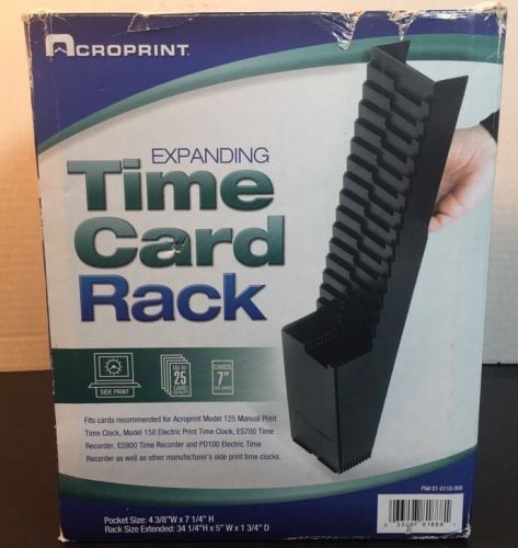 Acroprint 81-0118-000 25-Pocket Expanding Time Card Rack Black Plastic New NIB
