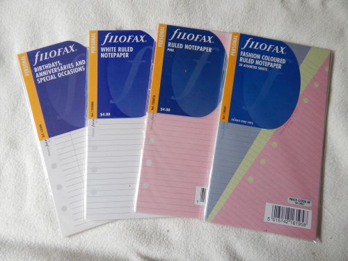 Filofax Personal Size Organiser Refill Inserts Notepaper White, Pink &amp; Asst.Col