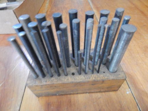 Vintage Transfer Punch Set In Wood Holder, Unmarked, Good Used Condition! 26 PCs