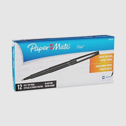 Paper Mate Flair Porous-Point Felt Tip Pen, Medium Tip, 12-Pack, Black, New