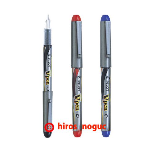 Pilot V Pen Vpen Disposable Fountain Pen, Black Red Blue Ink, Medium Point 3 Set