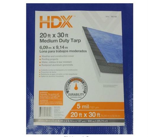 Hdx 20 ft. x 30 ft blue medium duty plastic general purpose tarp water resistant for sale