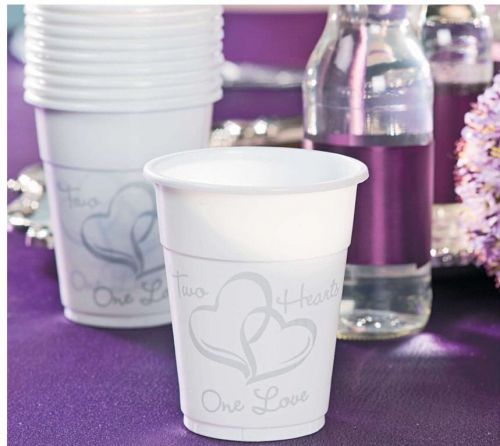 Plastic Disposable Two Hearts Wedding Cups 16oz 100 Cups