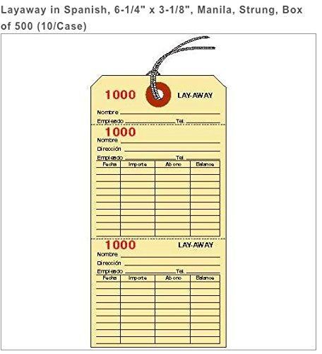 LAYAWAY TAGS IN SPANISH, 6-1/4&#034; X 3-1/8&#034;, MANILLA, STRUNG, BOX OF 500 LY2001MN-S