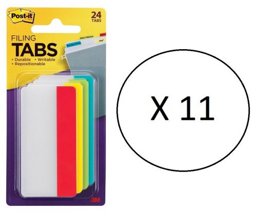 11 Packs - Post-it Tabs, 3-Inch Solid, Asst Primary Colors, 4 Colors, 24 Pack