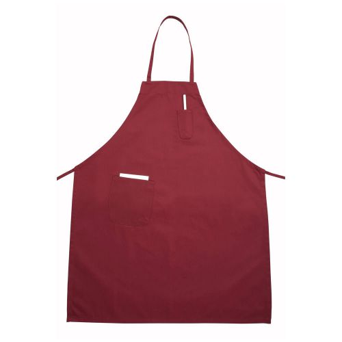 Winco ba-pbg, full-length burgundy bib apron with pockets for sale