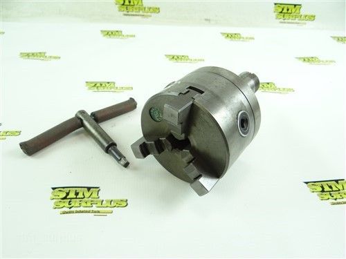 4&#034; 3 jaw scrolling chuck w/ flat back &amp; 5c shank back plate for sale