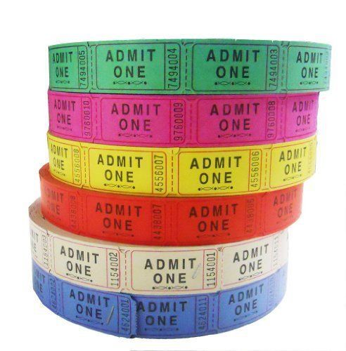 Generations Admit One Single Ticket Roll, Assorted Colors, 4 Rolls/Pack GEN22410