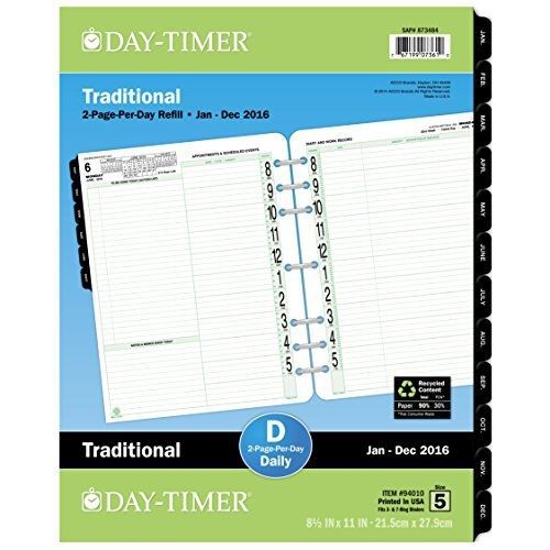 Day-Timer Daily Planner Refill 2016, Two Page Per Day, Traditional, Folio Size,