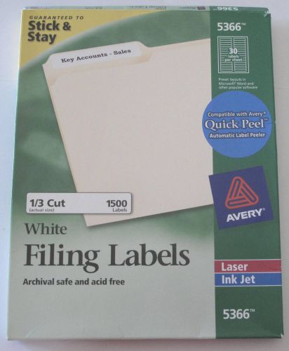 Avery Dennison Laser Inkjet White Filing Labels 5366, 1/3 Cut, 720 ct