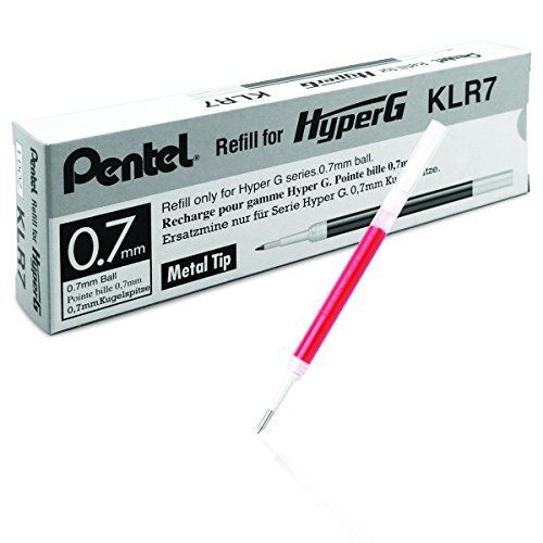 Pentel Refill for Hyper G Gel Pen, Medium Line, Permanent Red Ink, Box of 12