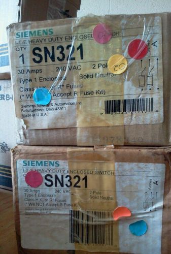 Siemens Heavy Duty Safety Switch SN321 30 Amps 240 VAC Series A 1 Phase