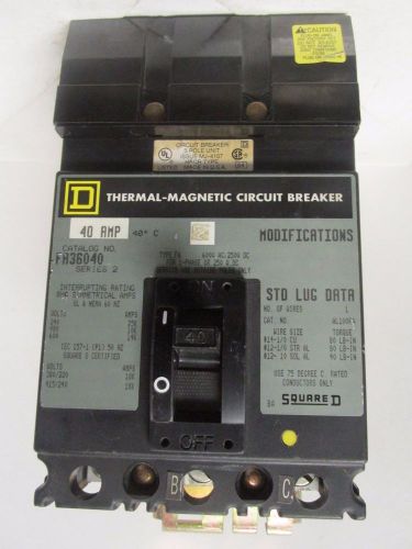 Square d i-line 3 pole 40 amp circuit breaker cat no. fa36040 ........ vd-09a for sale