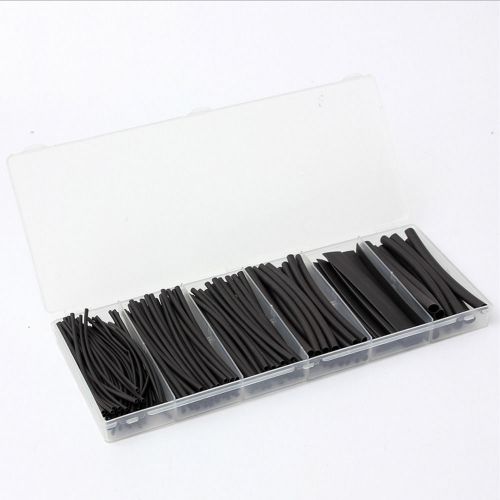 170pcs pro-kit 4&#034; black polyolefin 2:1 heat shrink tubing 1/16&#034; to 3/8&#034; sizes for sale