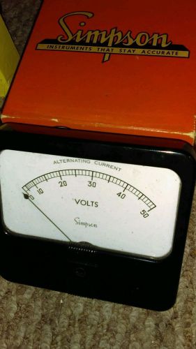 Vintage simpson model 59  panel meter  0-50 volts wide view - nos for sale
