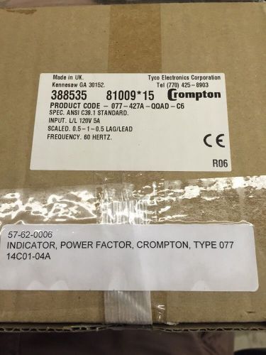 Crompton Power Factor Lag-Lead Meter P/N 077-427A-QQAD-C6 Used