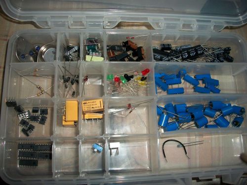 CARBON FILM RESISTORS AND ASSORTED PARTS AND TOOLS LOADED TOOL BOX