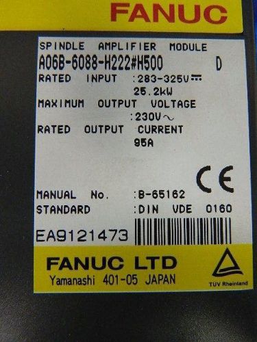 FANUC SPINDLE AMP MOD A06B-6088-H222 #H500 6M WARRANTY CORE CREDIT AVAILABLE