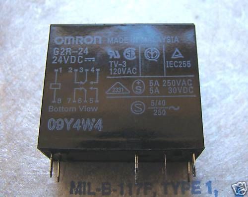 Omron, G2R-24 relay. 24V coil, 5A contact, DPDT. 7B2a