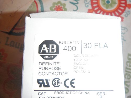 &#034; new in box &#034; a-b  allen - bradley definite purpose contactor # 400-dp30nd3 for sale