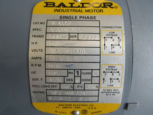 Baldor VL3507 - 3/4HP 1725RPM Frame 56C Rigid Base 115-230V