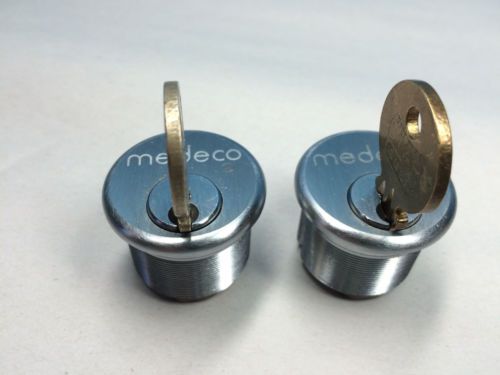 Medeco 1&#034; Cylinders Chrome Set of 2 keyed Alike 1 Orig 1 Star Key