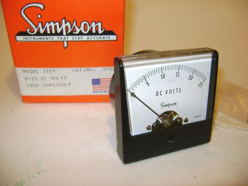 Simpson Wide-Vue Panel Meter Model 1227 DC Volts 0-25