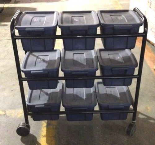 Rubbermaid Rolling Cart With Nine 3-Gallon Containers W/Lids