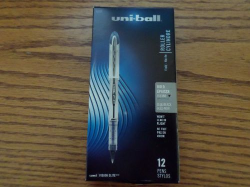 **NEW** 12 Uniball Vision Elite Pens Blue/Black 0.8 mm Bold NIB **$26.99**