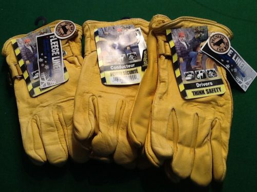 3 NEW PAIRS MENS MEDIUM SIZE WINTER LINED COWHIDE ROPERS DRIVERS WORK GLOVES