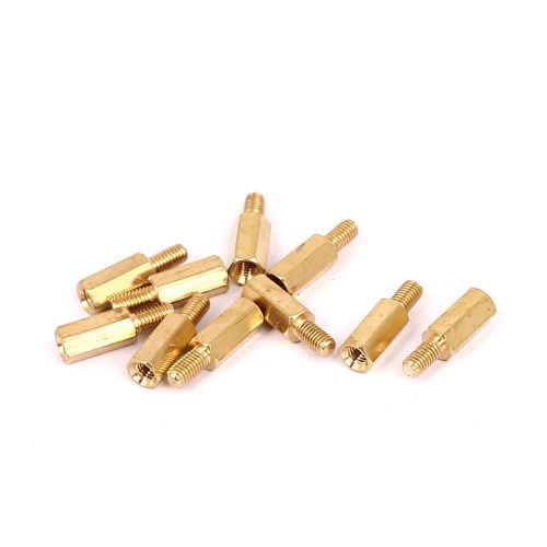 M3x10mm+6mm Male to Female Thread 0.5mm Pitch Brass Hex Standoff Spacer 10Pcs