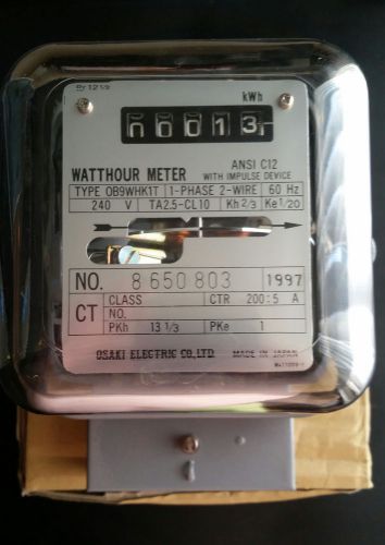 NEW OSAKI ELECTRIC CO. WATTHOUR METER TYPE OB9WHK1T 1 Phase 2 Wire MADE IN JAPAN