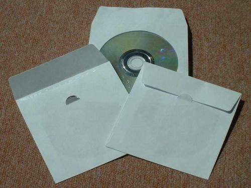 100ct White CD DVD Paper Sleeve CD Case Media Envelopes with Flap - NO WINDOW