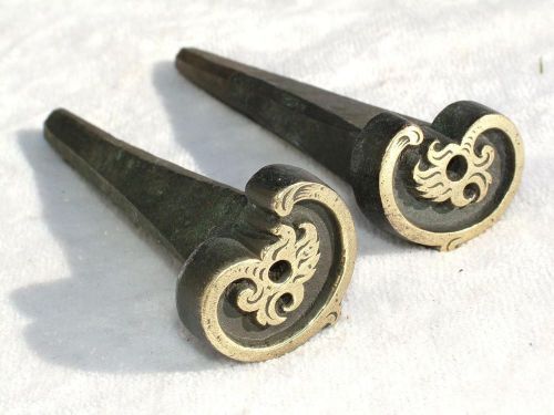 Antique brass pair of book binding leatherworking gilding embossing stamp tool for sale