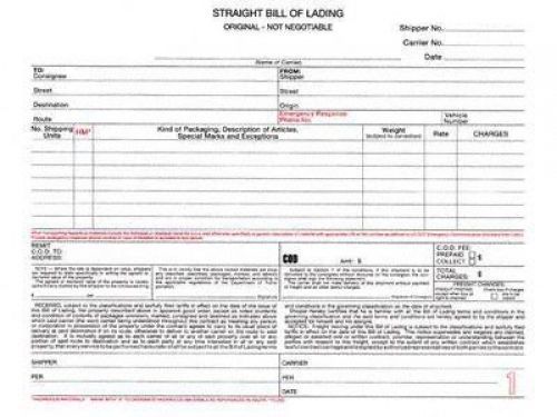 3-Part Bill of Lading - Carbonless, No Numbers, Without Company Info Printed -