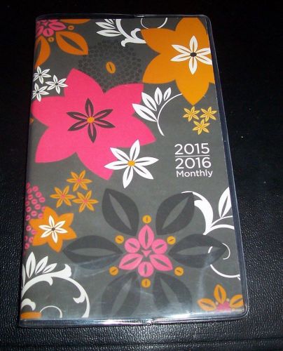 2015 2016 Monthly planner 3.5x6 calendar Brown bright floral vinyl cover pocket