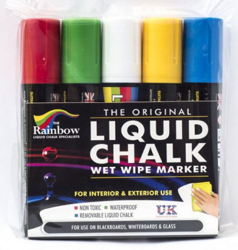 Rainbow chalk liquid chalk marker pen - 15mm large *5 pack* assorted chalkboard for sale