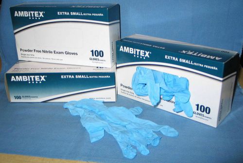 (3) ambitex extra small xs nitrile powder free exam gloves blue nxs200 100/box for sale