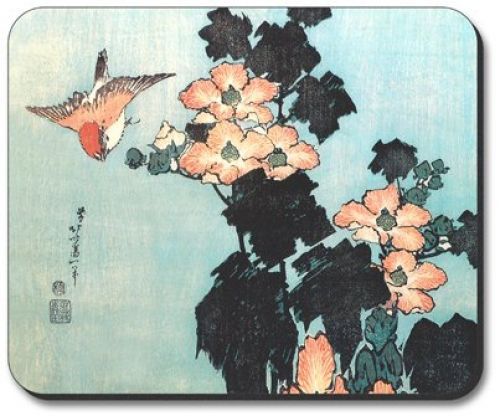 Hukusai: Hibiscus &amp; Sparrow Mouse Pad