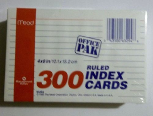 Mead 63294 Ruled Index Cards 300 Ct / Pack, 4&#034; X 6&#034; office pak