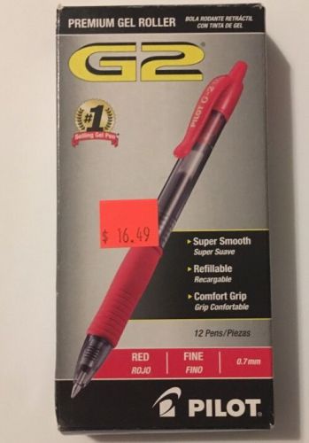 New 12 Count PILOT G2 Premium Fine Point Gel Roller Pens - Red - 0.7mm