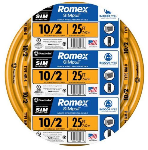 Romex simpull 25-ft 10-2 nm-b gauge indoor electrical non-metallic wire cable for sale
