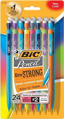 24-Count BIC Pencil Xtra Strong Colorful Barrels Thick Point 0.9 mm Cool Office
