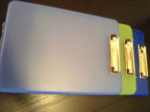 Three Clipboards Plastic Holds Paperwork Unused Assorted Colors Office Supply